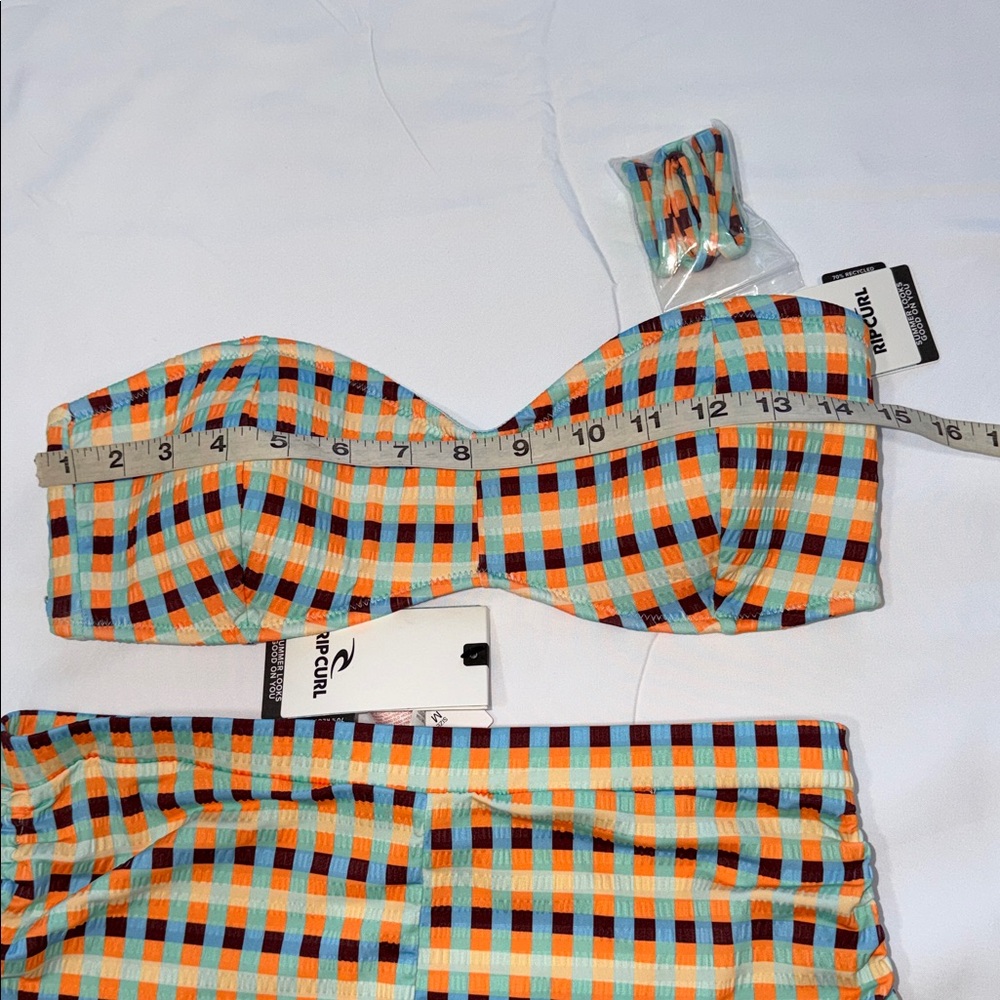 RIPCURL LOTTIE CHECK BANDEAU BIKINI TOP & BIKINI BOTTOM, M - Picture 4 of 11